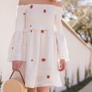 Free people smocked embroidered off shoulder dress